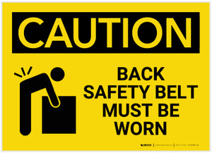 Caution: Back Safety Belt Must be Worn - Label