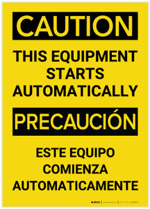 Caution: Equipment Starts Automatically Bilingual (Spanish) - Label