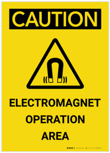Caution: Electromagnet Operation Area Portrait with Graphic - Label
