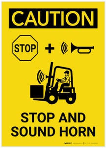 Caution: Stop And Sound Horn Portrait - Label