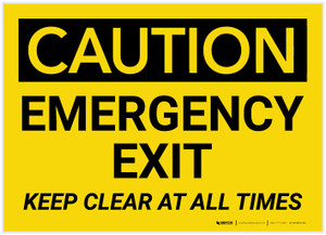 Caution: Emergency Exit Keep Clear at All Times - Label