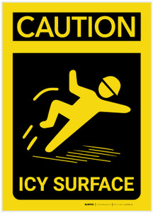 Caution: Icy Surface Vertical with Graphic - Label