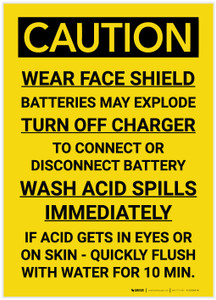 Caution: Wear Face Shield Batteries May Explode - Label