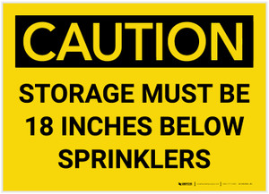 Caution: Storage Must Be 18 Inches Below Sprinklers - Label
