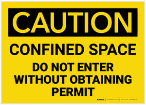 Caution: Confined Space Do Not Enter Without Obtaining Permit - Label