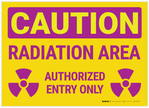 Caution: Radiation Area Authorized Entry with Icons Landscape - Label