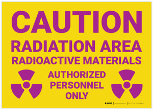 Caution: Radiation Area Radioactive Materials with Icons Landscape - Label