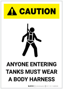 Caution: Anyone Entering Tanks Must Wear Body Harness Portrait - Label