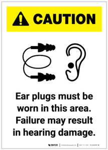 Caution: Ear Plugs Must Be Worn In This Area Portrait - Label