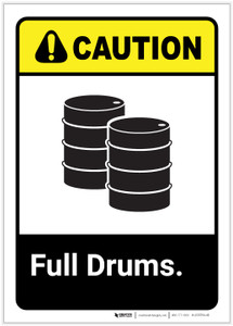 Caution: Full Drums Portrait ANSI - Label
