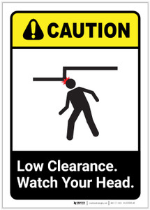 Caution: Low Clearance Watch Your Head ANSI Portrait - Label
