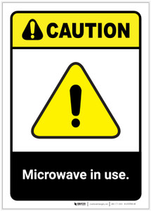 Caution: Microwave in Use ANSI Portrait - Label