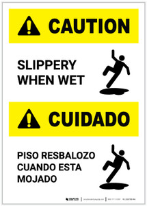 Caution: Slippery When Wet Bilingual Spanish Portrait - Label
