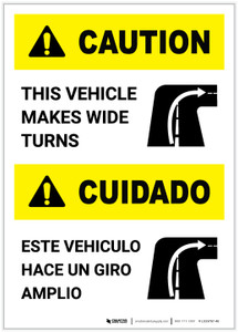 Caution: Wide Turns Bilingual (Spanish) Portrait - Label
