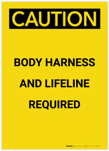 Caution: Body Harness and Lifeline Required Portrait - Label