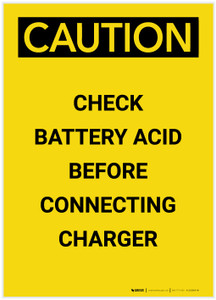 Caution: Check Battery Acid Portrait - Label