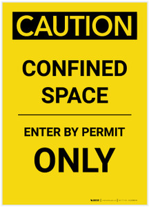 Caution: Confined Space Enter by Permit Only Portrait - Label