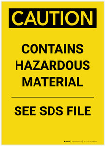Caution: Contains Hazardous Material See SDS Portrait - Label
