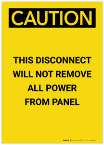Caution: Disconnect Will Not Remove All Power From Panel Portrait - Label