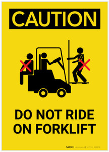 Caution: Do Not Ride On Forklift Multiple People Portrait - Label