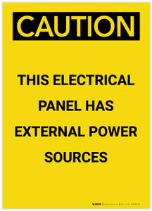Caution: Electrical Panel Has External Power Sources Portrait - Label