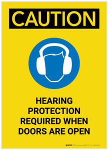 Caution: Hearing Protection Required When Doors Open Portrait - Label