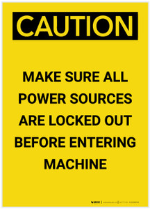 Caution: Make Sure All Power Sources are locked Out Portrait - Label
