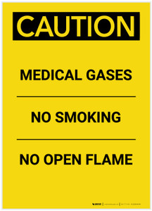 Caution: Medical Gases No Smoking Portrait - Label