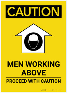 Caution: Men Working Above Proceed With Caution Portrait - Label