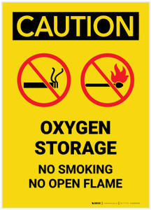 Caution: Oxygen Storage No Smoking Open Flame with Graphic Portrait - Label