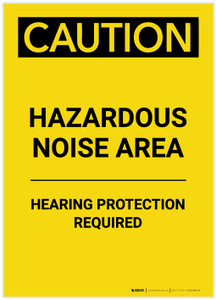 Caution: PPE Hazardous Noise Area Hearing Protection Required Portrait - Label