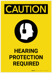 Caution: PPE Hearing Protection Required with Graphic Portrait - Label