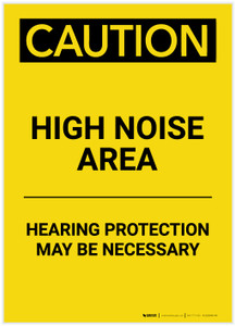 Caution: PPE High Noise Area Hearing Protection Necessary Portrait - Label