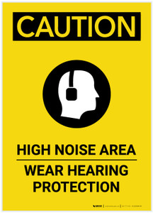 Caution: PPE High Noise Area Wear Hearing Protection with Graphic Portrait - Label