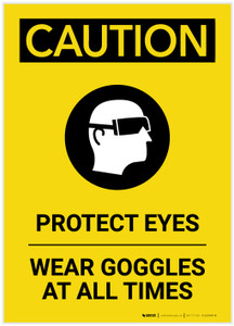 Caution: PPE Protect Eyes Wear Goggles At All Times Portrait - Label