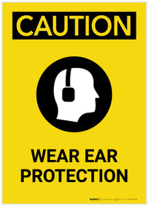 Caution: PPE Wear Ear Protection With Graphic Portrait - Label