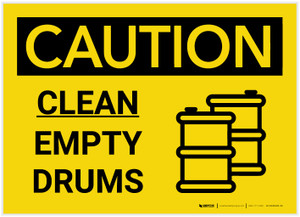 Caution: Clean Empty Drums Landscape with Icon - Label Caution: Clean Empty Drums Landscape with Icon - Label