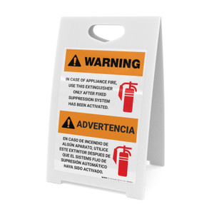 Warning: Fire Extinguisher Instruction Bilingual Spanish - A-Frame Sign