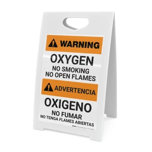 Warning: Oxygen - No Smoking - No open Flames - Bilingual Spanish - A-Frame Sign