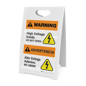 Warning: High Voltage Inside - Do Not Open Bilingual Spanish - A-Frame Sign