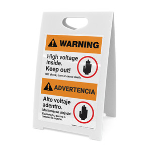 Warning: High Voltage Inside - Keep Out Bilingual Spanish - A-Frame Sign