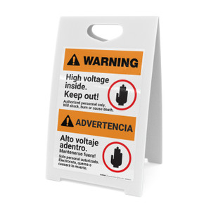Warning: High Voltage Inside - Keep Out Landscape Bilingual Spanish - A-Frame Sign