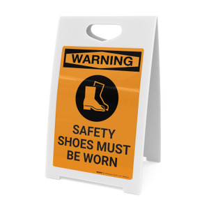 Warning: PPE Safety Shoes Must be Worn with Icon - A-Frame Sign