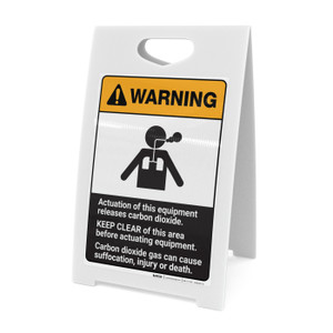 Warning: Actuation Equipment Releases Carbon Dioxide - Keep Clear ANSI - A-Frame Sign