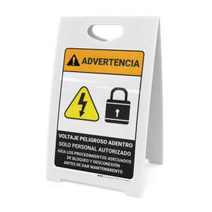 Warning: Hazardous Voltage Follow Lockout Procedures Spanish ANSI - A-Frame Sign