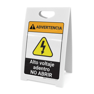 Warning: High Voltage Inside - Do Not Open Spanish ANSI - A-Frame Sign