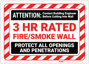 Attention Fire Smoke Wall with Hazard Border Landscape - Label