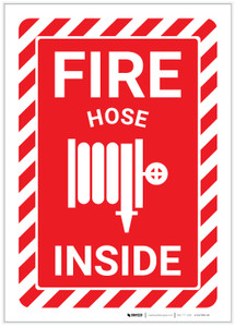 Fire Hose Inside Sign with Icon and Hazard Border Portrait - Label