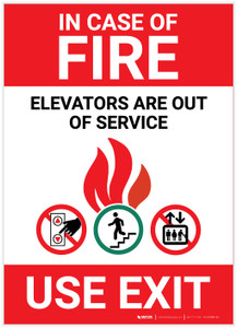 In Case Of Fire Elevators Out Of Service with Icons Portrait - Label