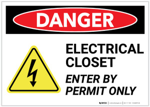 Danger: Electrical Closet Enter By Permit Only With Graphic - Label